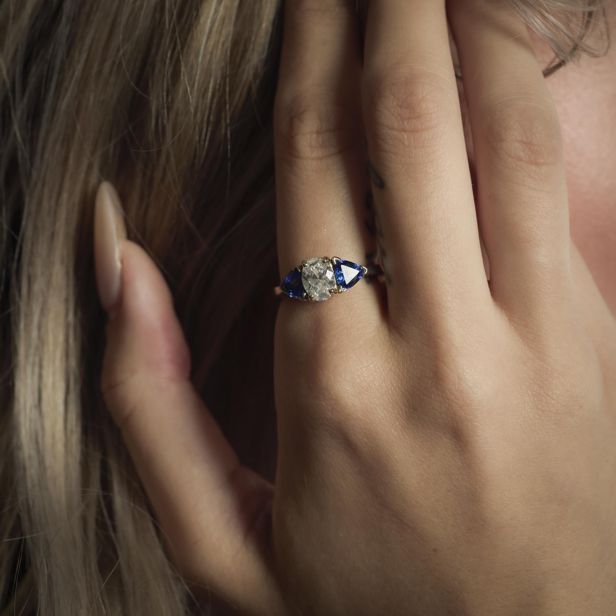GIA 1,00 Karat oval geschliffener Diamant Saphir 14k Weißgold Verlobungsring (Ovalschliff) im Angebot
