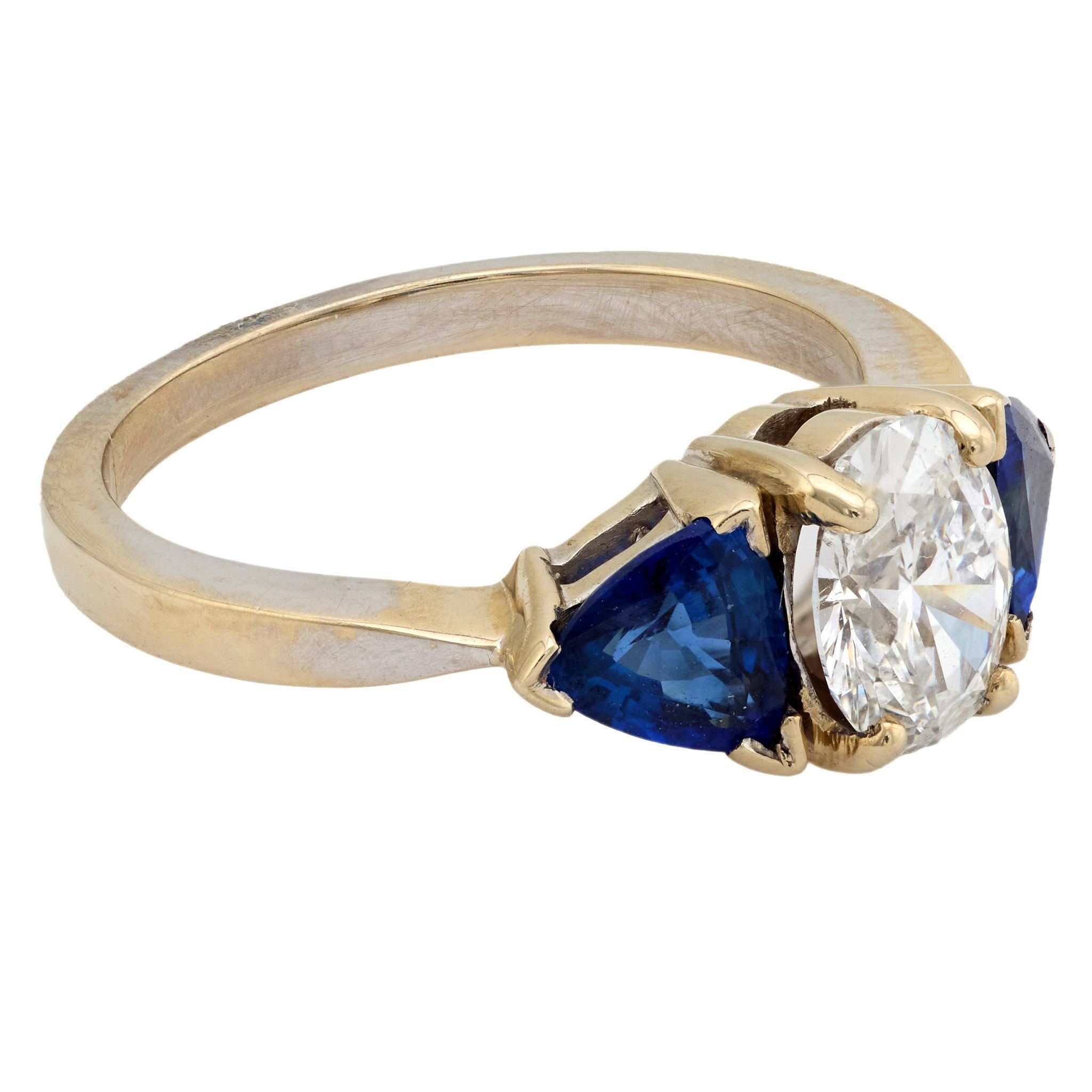 GIA 1,00 Karat oval geschliffener Diamant Saphir 14k Weißgold Verlobungsring im Zustand „Gut“ im Angebot in Beverly Hills, CA