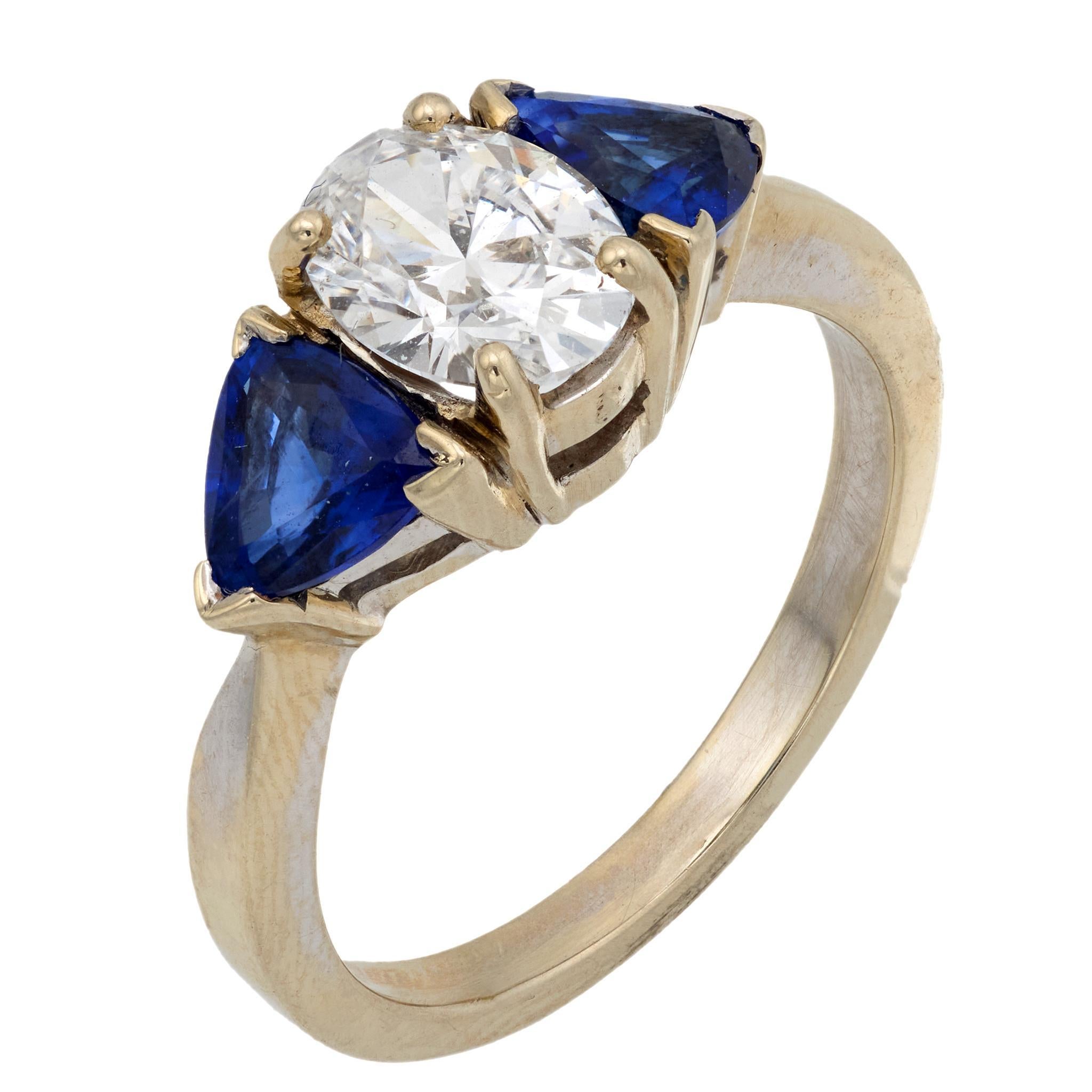 GIA 1,00 Karat oval geschliffener Diamant Saphir 14k Weißgold Verlobungsring im Angebot 2