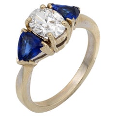 GIA 1,00 Karat oval geschliffener Diamant Saphir 14k Weißgold Verlobungsring
