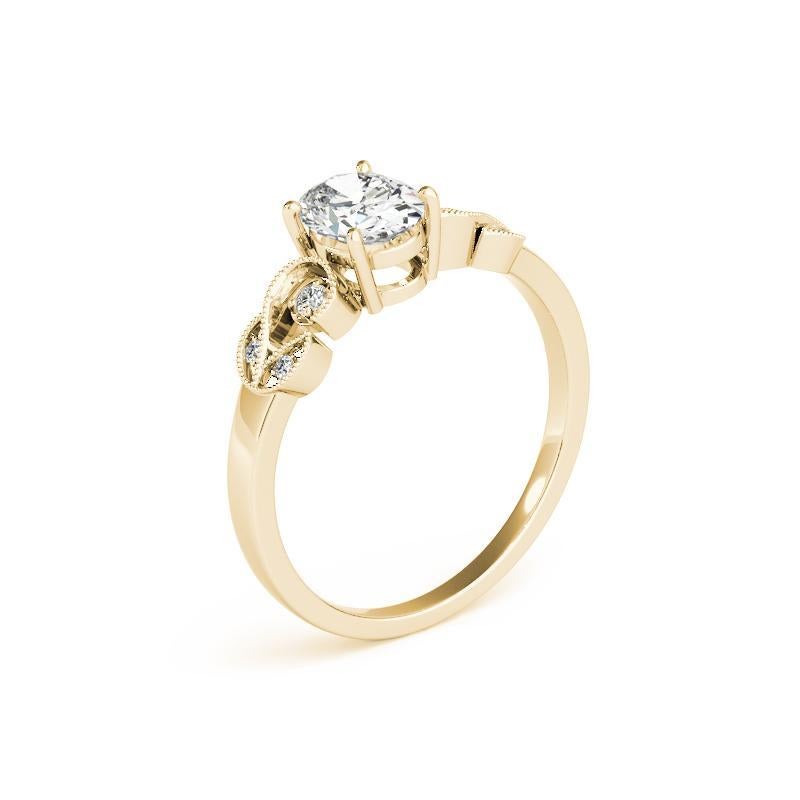 GIA Bague en or jaune 18K diamant 1.00 carat Oval Formal Garden Leaf Trellis Pour femmes en vente