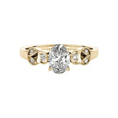 GIA 1,00 Carati Oval Formal Garden Leaf Trellis Anello con diamanti in oro giallo 18K