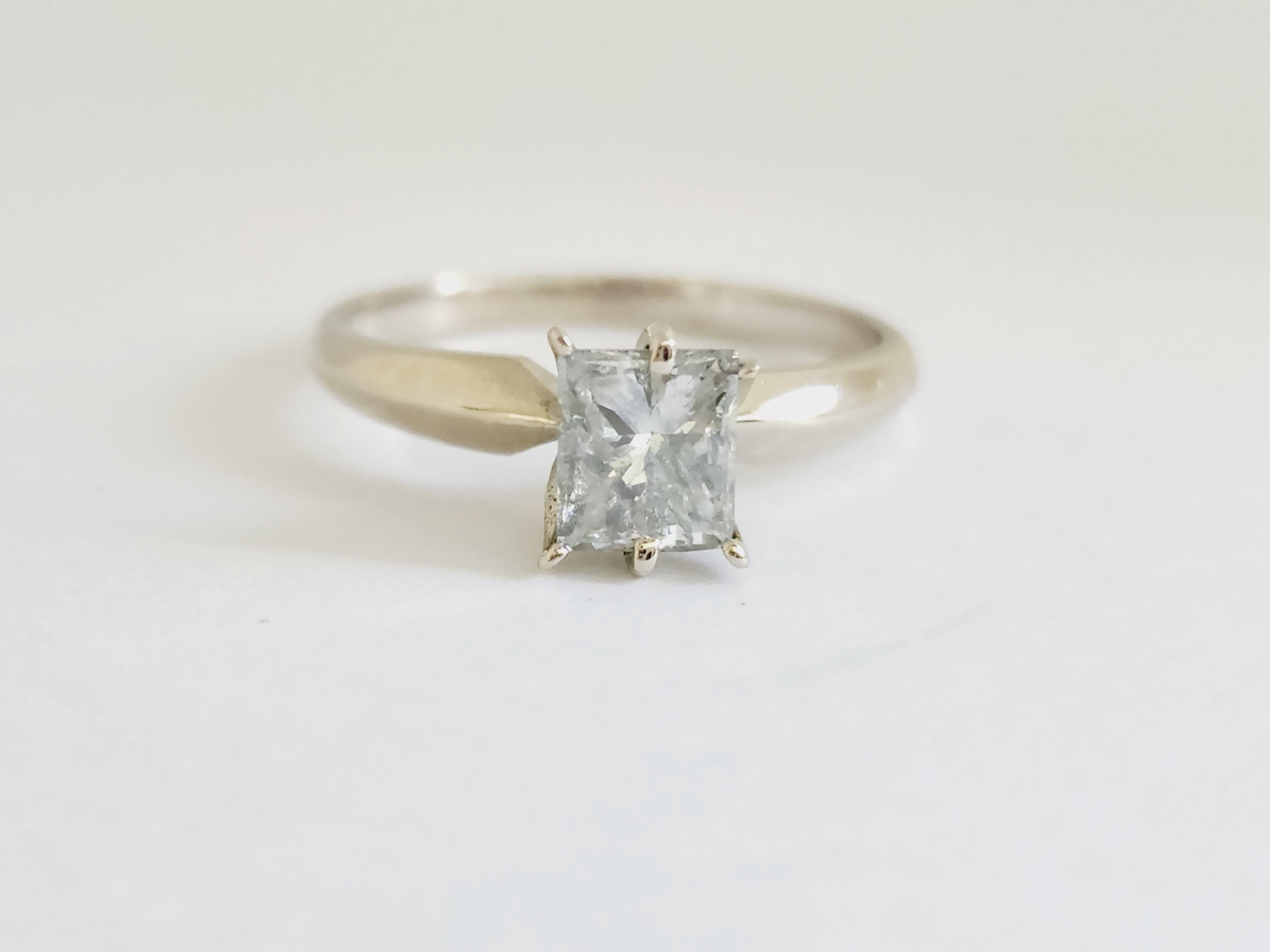 GIA 1.00 Carat Princess Cut Natural Diamond White Gold Ring 14K Solitaire 
Ring Size 7