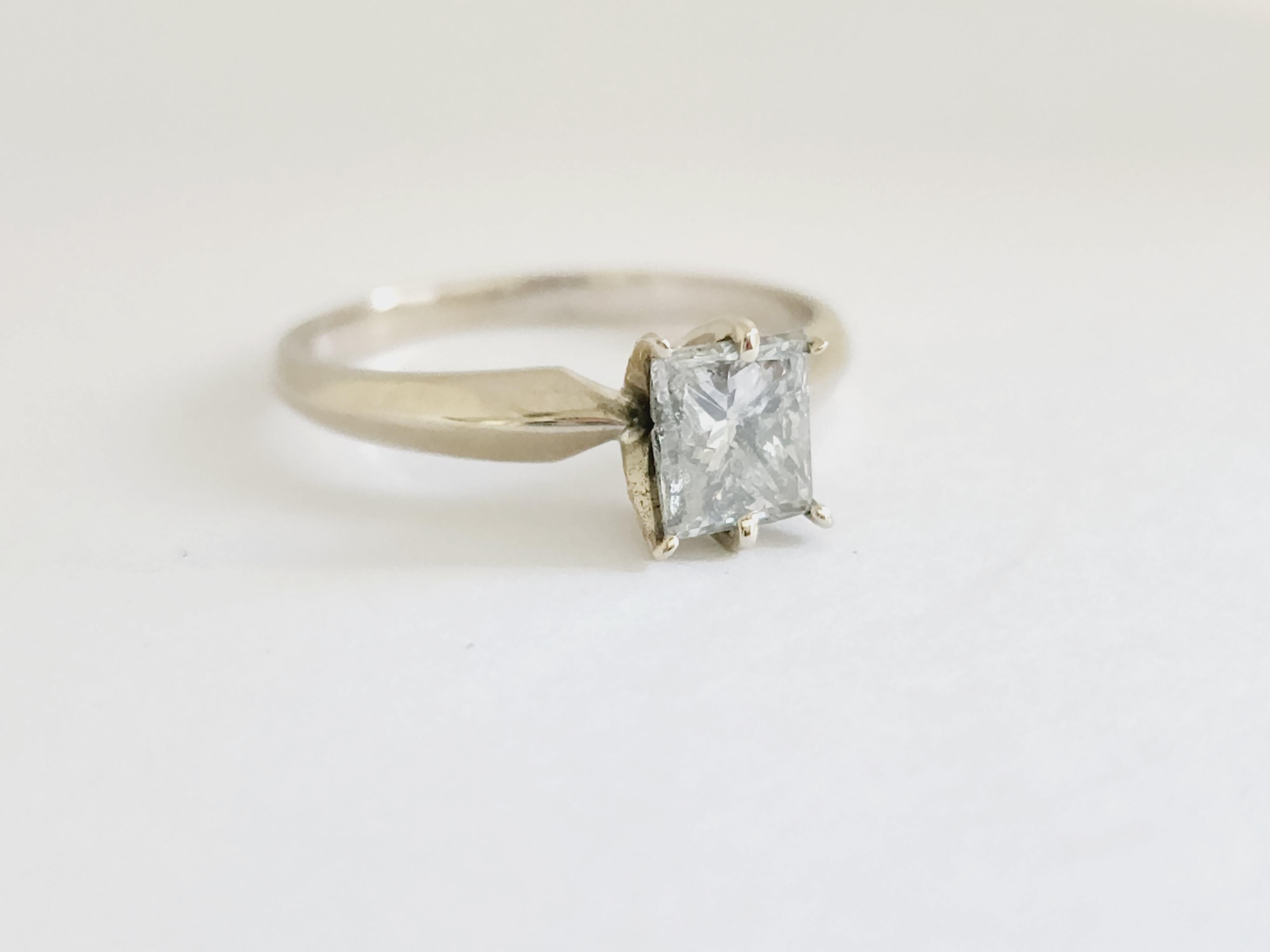GIA 1.00 Carat Princess Cut Natural Diamond White Gold Ring 14K Solitaire In New Condition For Sale In Great Neck, NY