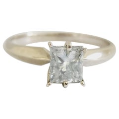 GIA 1.00 Carat Princess Cut Natural Diamond White Gold Ring 14K Solitaire