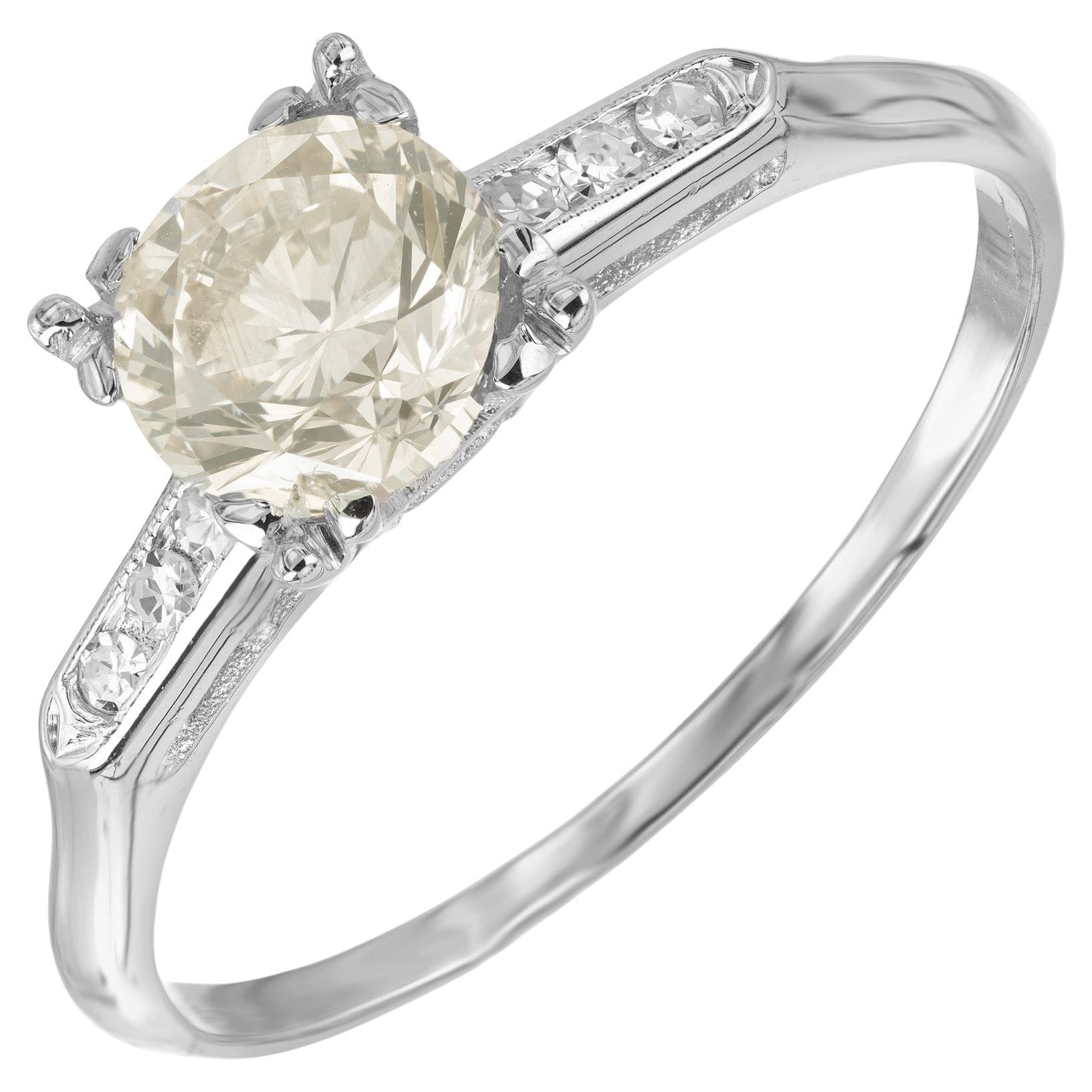 GIA 1.00 Carat Round Cut Diamond Gold Art Deco Engagement Ring