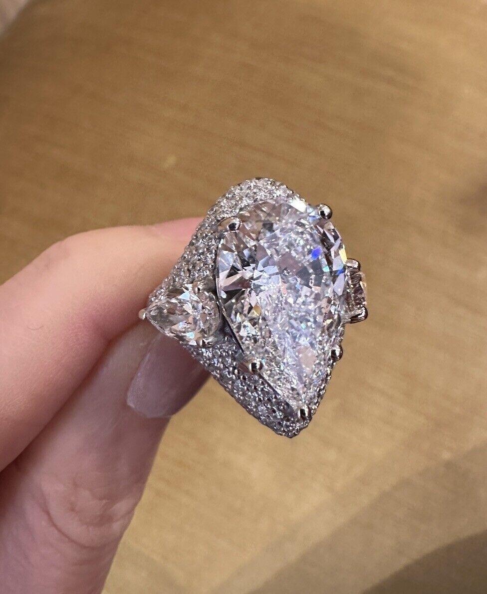 GIA 10.01 carat Pear Shape Diamond Custom Ring in 18k White Gold For Sale 7