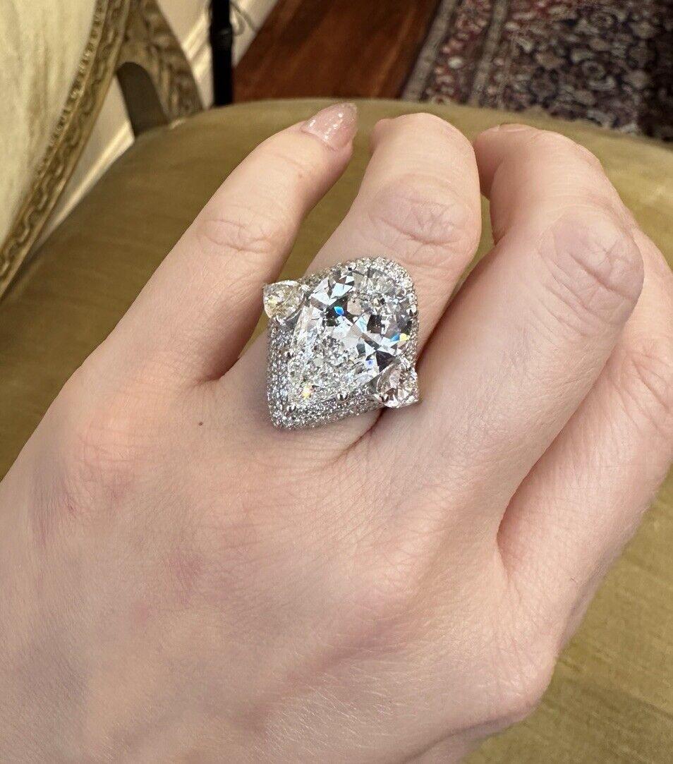 Pear Cut GIA 10.01 carat Pear Shape Diamond Custom Ring in 18k White Gold For Sale