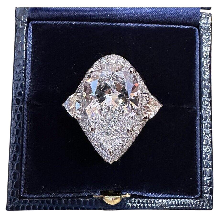 Bague personnalisée en or blanc 18 carats GIA 10,01 carats diamant en forme de poire