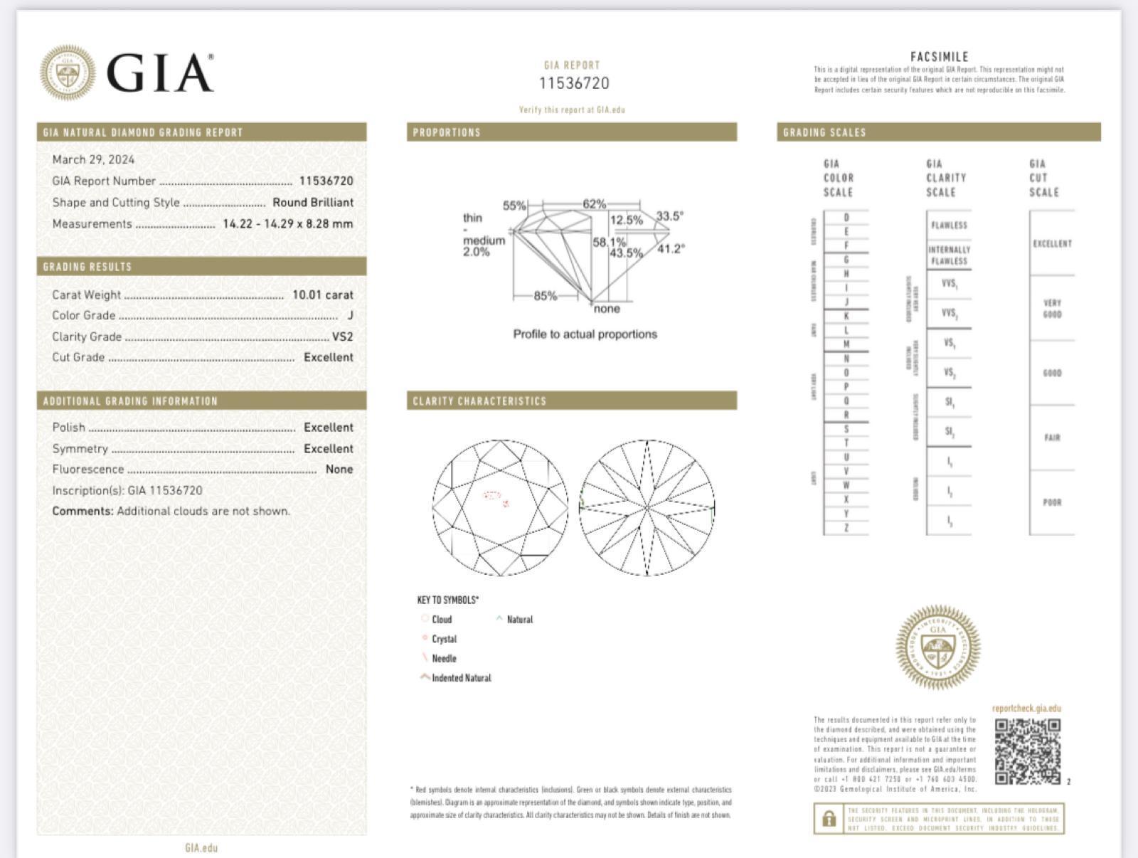 GIA 10.01ct Natural Round Cut Diamond Engagement Ring in Platinum VS2 Clarity For Sale 6