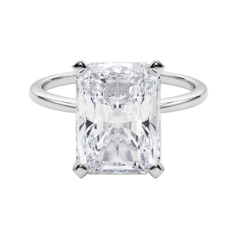 GIA 10.01ct Radiant Slim Band Prong Set Solitaire 18K White Gold Diamond Ring
