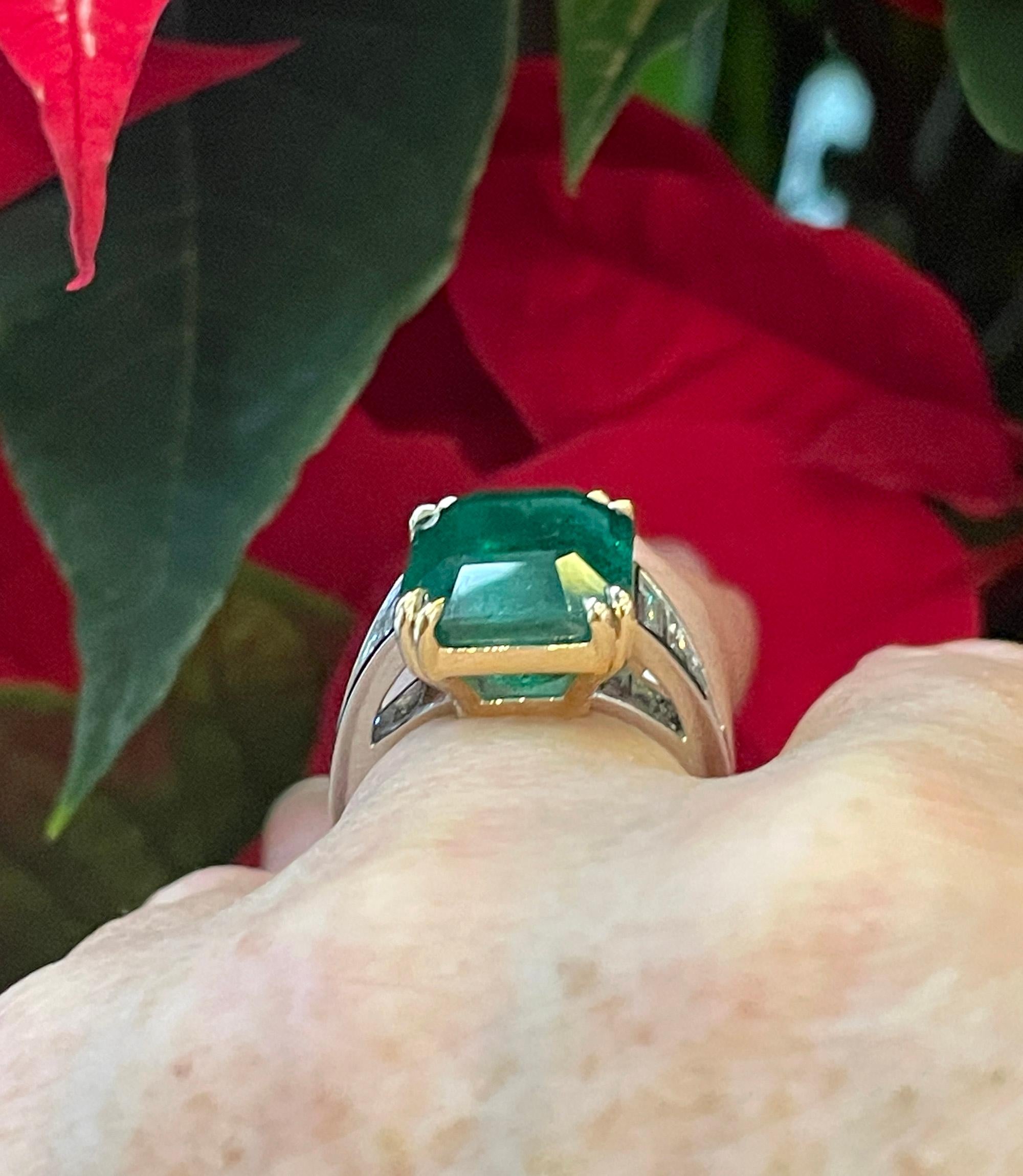 GIA 10.05ct Step cut Rectangular Green Emerald Diamond Plat 18k YG Ring 5