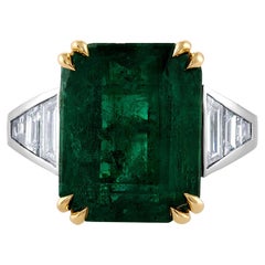 GIA 10,05 Karat Rechteckiger rechteckiger grüner Smaragd-Diamant-Teller 18k YG Ring