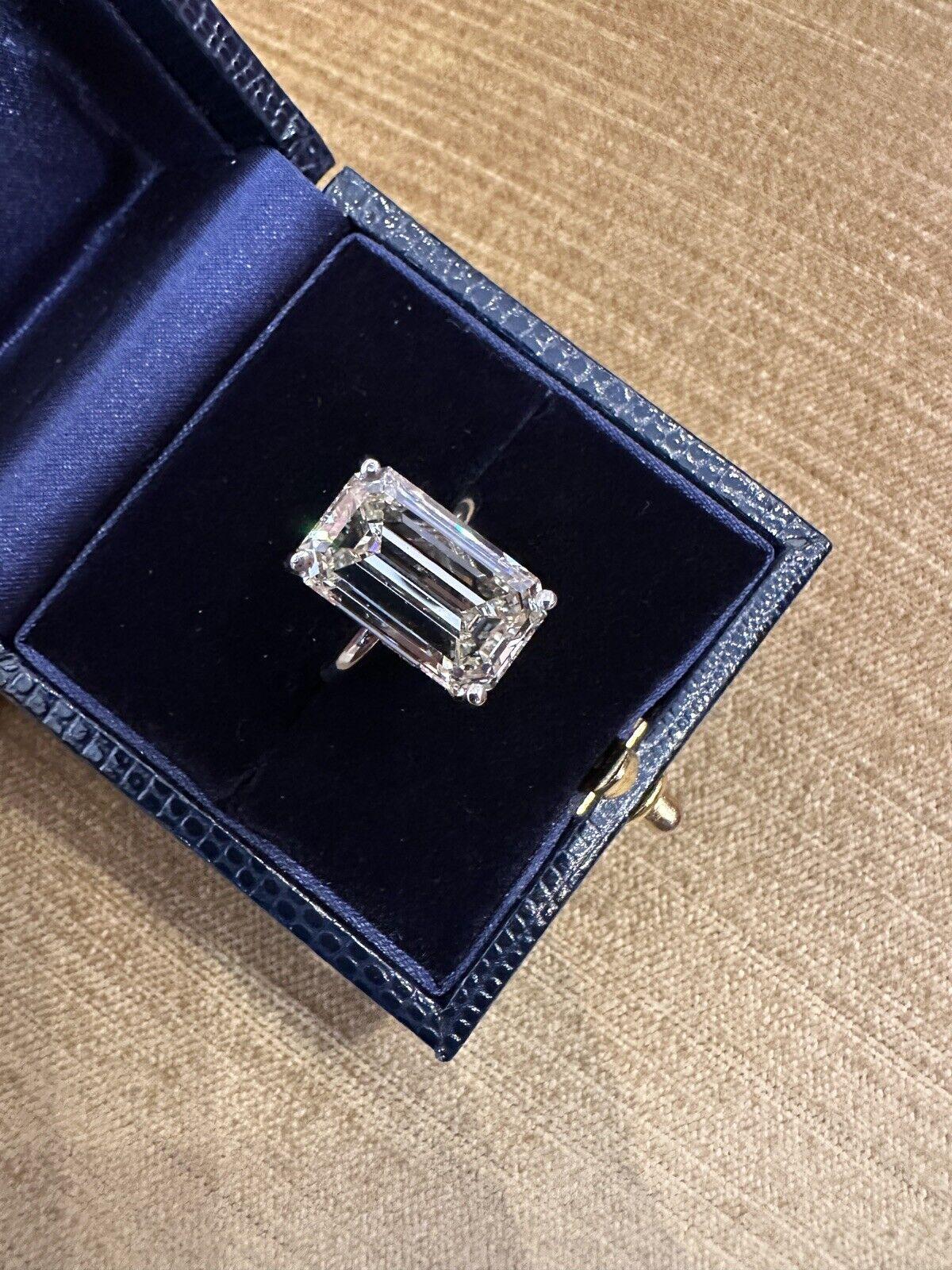 GIA 10.08 Carat Emerald Cut Diamond Solitaire Ring in Platinum For Sale 8