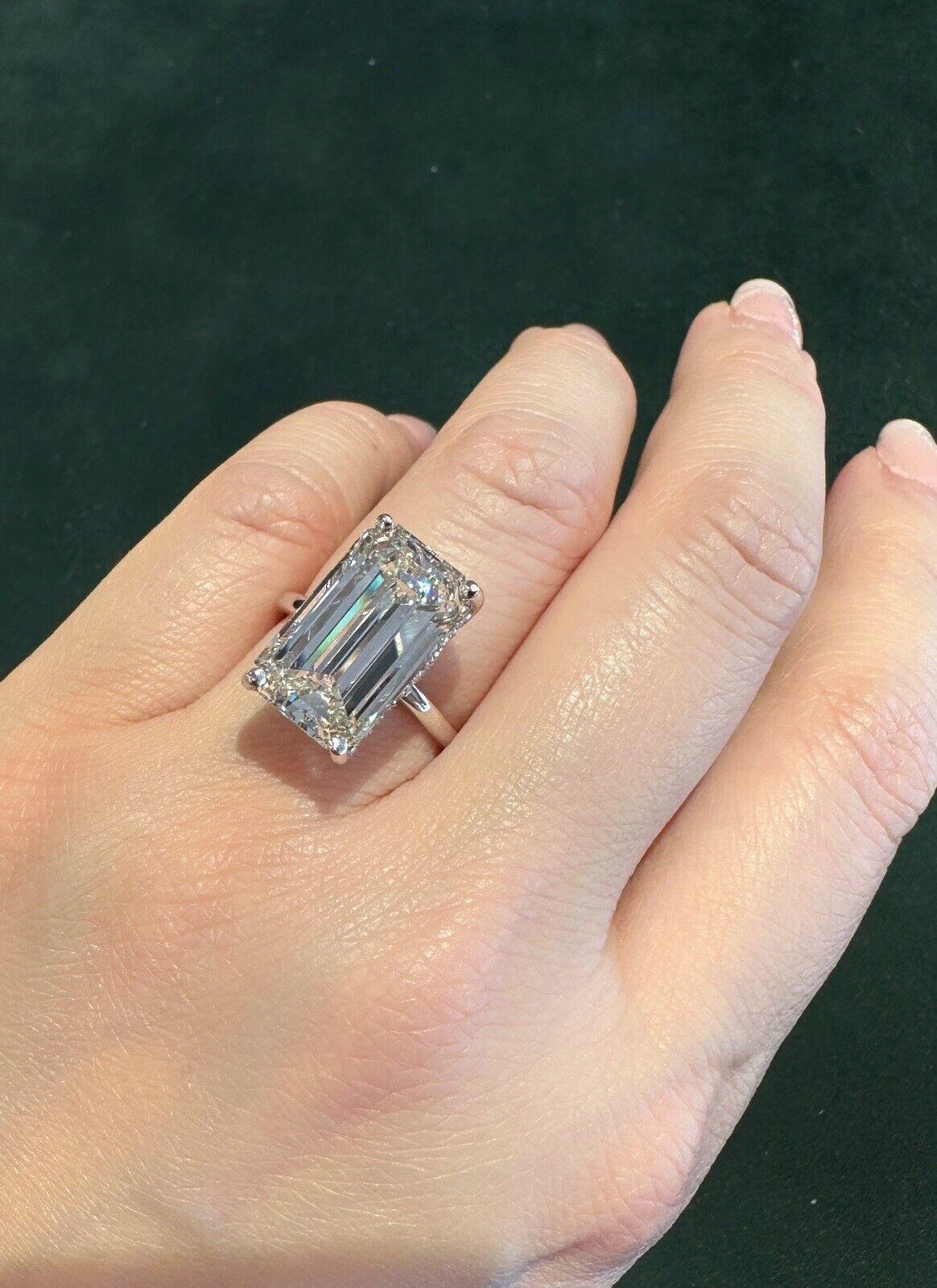 GIA 10.08 Carat Emerald Cut Diamond Solitaire Ring in Platinum For Sale 9