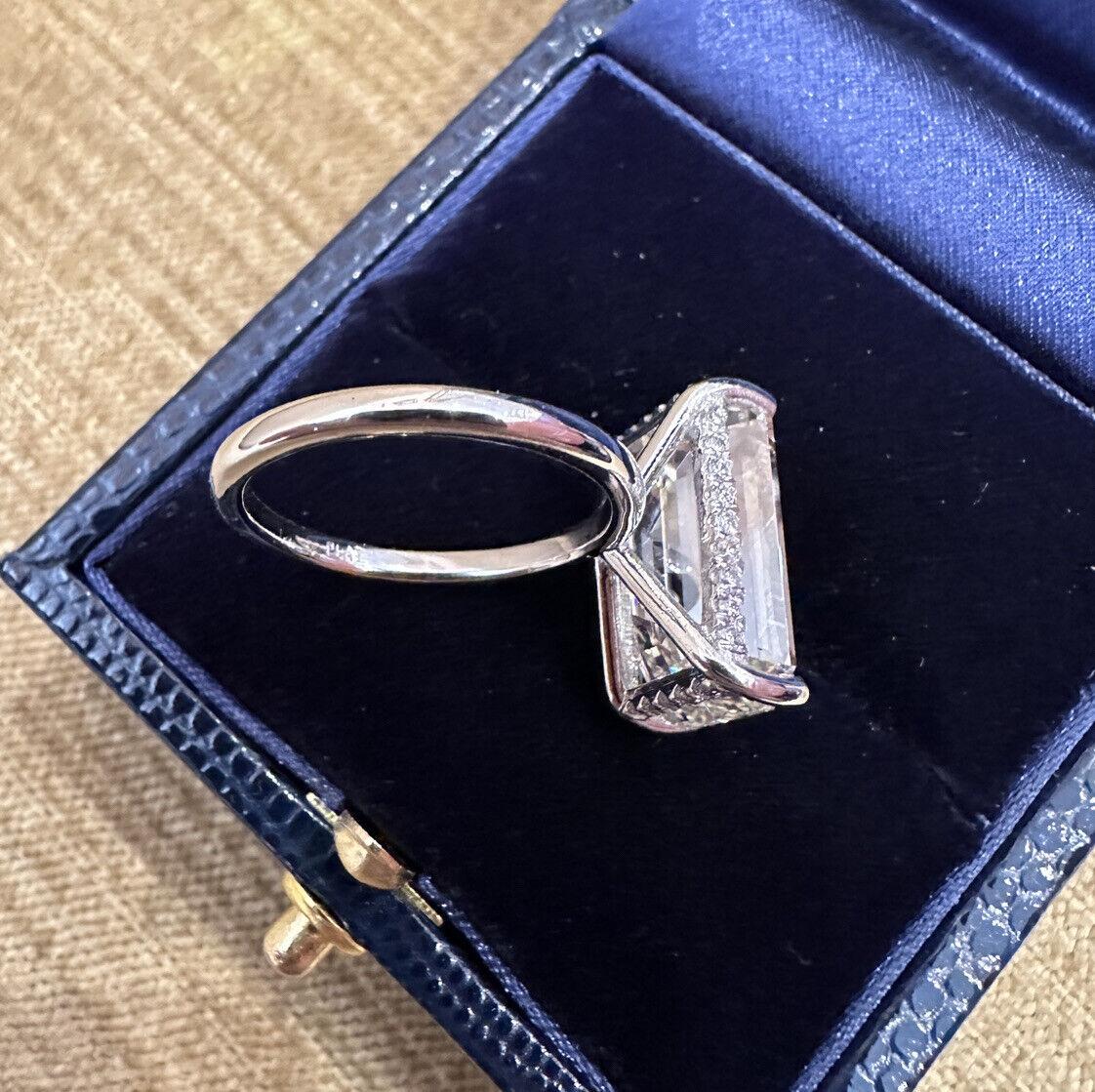 GIA 10.08 Carat Emerald Cut Diamond Solitaire Ring in Platinum For Sale 3