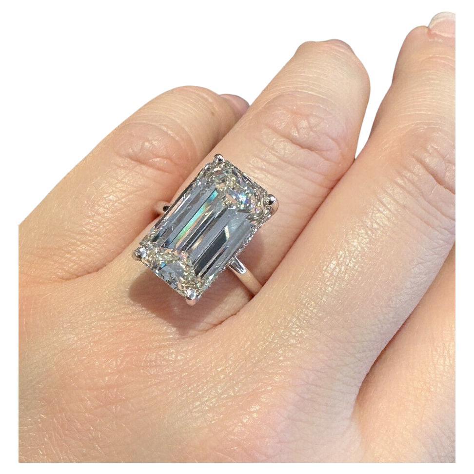 GIA 10.08 Carat Emerald Cut Diamond Solitaire Ring in Platinum For Sale