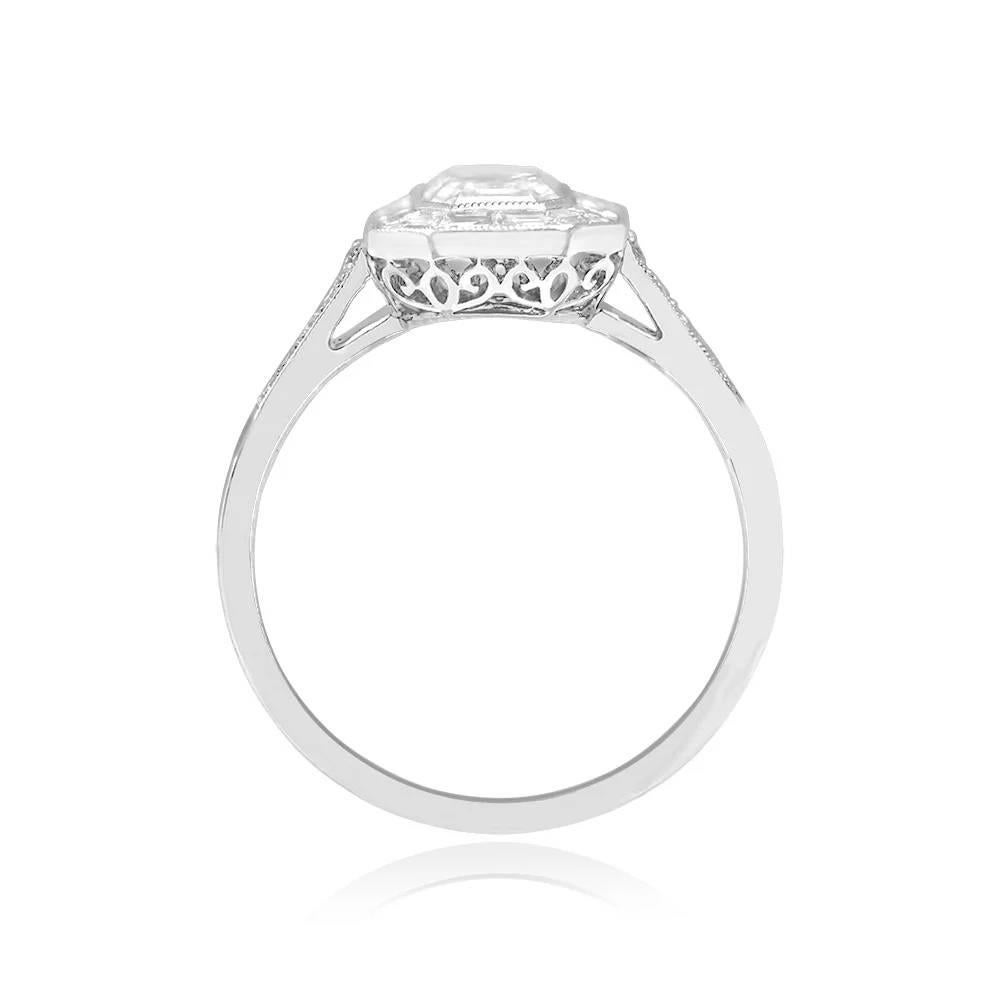 GIA 1.00ct Emerald Cut Diamond Engagement Ring, Diamond Halo, Platinum In Excellent Condition For Sale In New York, NY
