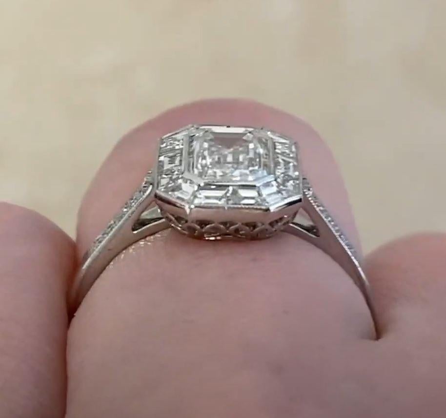 GIA 1.00ct Emerald Cut Diamond Engagement Ring, Diamond Halo, Platinum For Sale 3