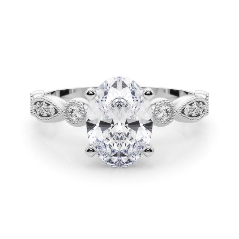 GIA 1,00ct Anello con diamanti ovali, marquise e rotondi con castone a grana grossa
