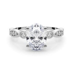 GIA 1,00ct Anello con diamanti ovali, marquise e rotondi con castone a grana grossa