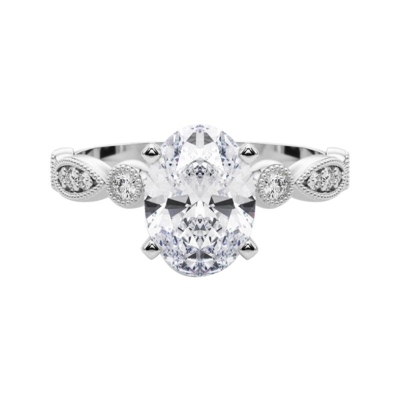 GIA 1.00ct Oval Marquise & Round Milgrain Bezel Diamond Ring