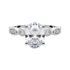GIA 1.00ct Oval Marquise & Round Milgrain Bezel Diamond Ring