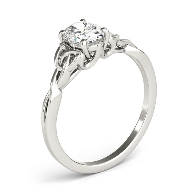 Women's GIA 1.00ct Oval Solitaire Openwork Celtic Knot 18K White Gold Diamond Ring For Sale