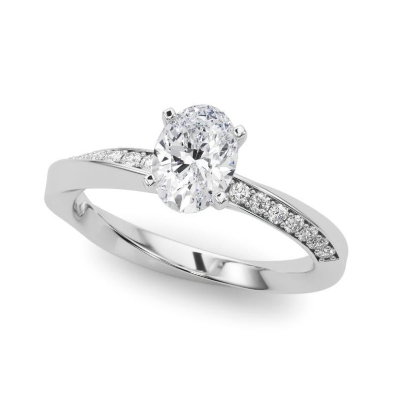 GIA 1,00ct Oval Solitär verdrillt Quadratische Band 18K Weißgold Diamantring (Ovalschliff) im Angebot