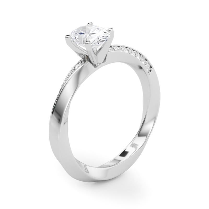 GIA 1,00ct Oval Solitär verdrillt Quadratische Band 18K Weißgold Diamantring im Angebot 1