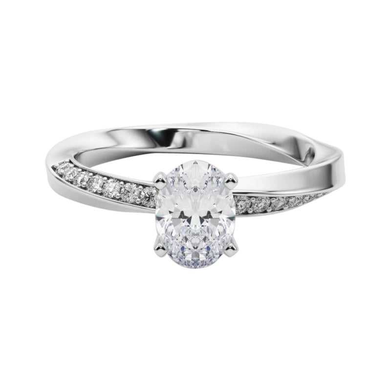 GIA 1,00ct Solitario ovale a fascia quadrata ritorta in oro bianco 18 carati