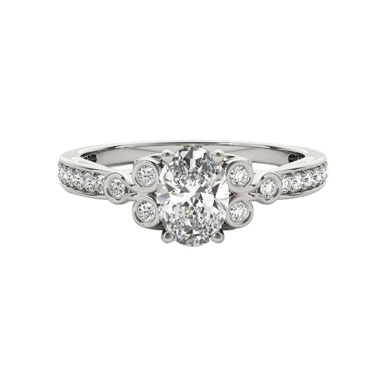GIA 1,00ct Oval Vintage Lünette Openwork Kathedrale Weißgold Diamantring