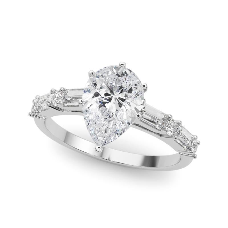 Pear Cut GIA 1.00ct Pear Round & Baguette Channel Band  Diamond Ring For Sale