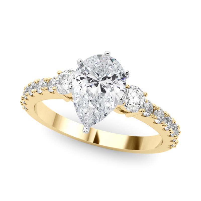 GIA 1,00 ct Anillo de diamantes de oro amarillo de 18 quilates con tres piedras de pera y mango de diamante Corte pera en venta