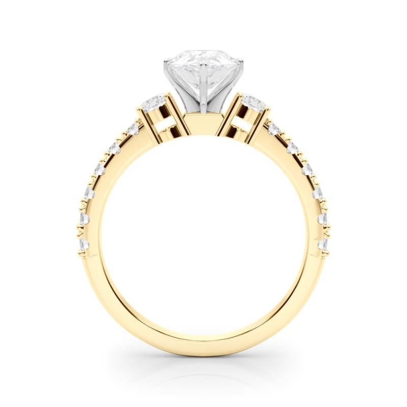 GIA 1,00 ct Anillo de diamantes de oro amarillo de 18 quilates con tres piedras de pera y mango de diamante en Nuevo estado para la venta en New York, NY