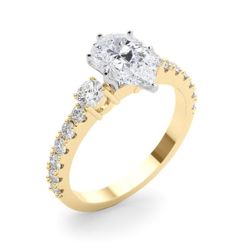 De las mujeres GIA 1,00 ct Anillo de diamantes de oro amarillo de 18 quilates con tres piedras de pera y mango de diamante en venta