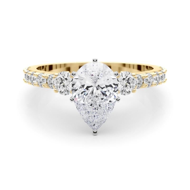 GIA 1.00ct Pear Three-Stone with Diamond Shank 18K Yellow Gold Diamond Ring