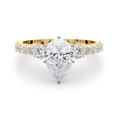 GIA 1.00ct Pear Three-Stone with Diamond Shank 18K Yellow Gold Diamond Ring