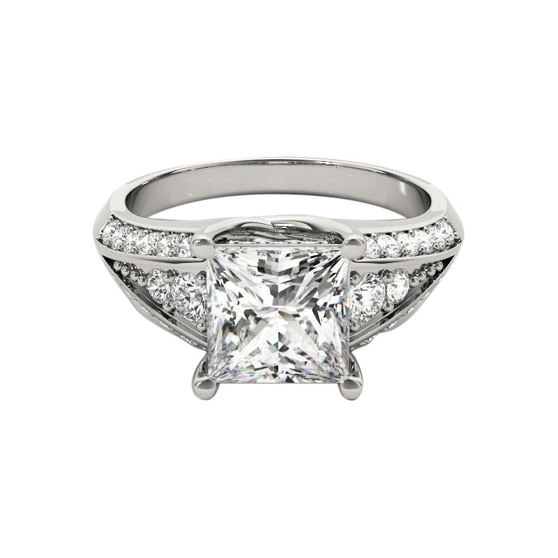 GIA 1,00ct Prinzessin Solitär Multi-Row Beveled Shank Weißgold Diamantring
