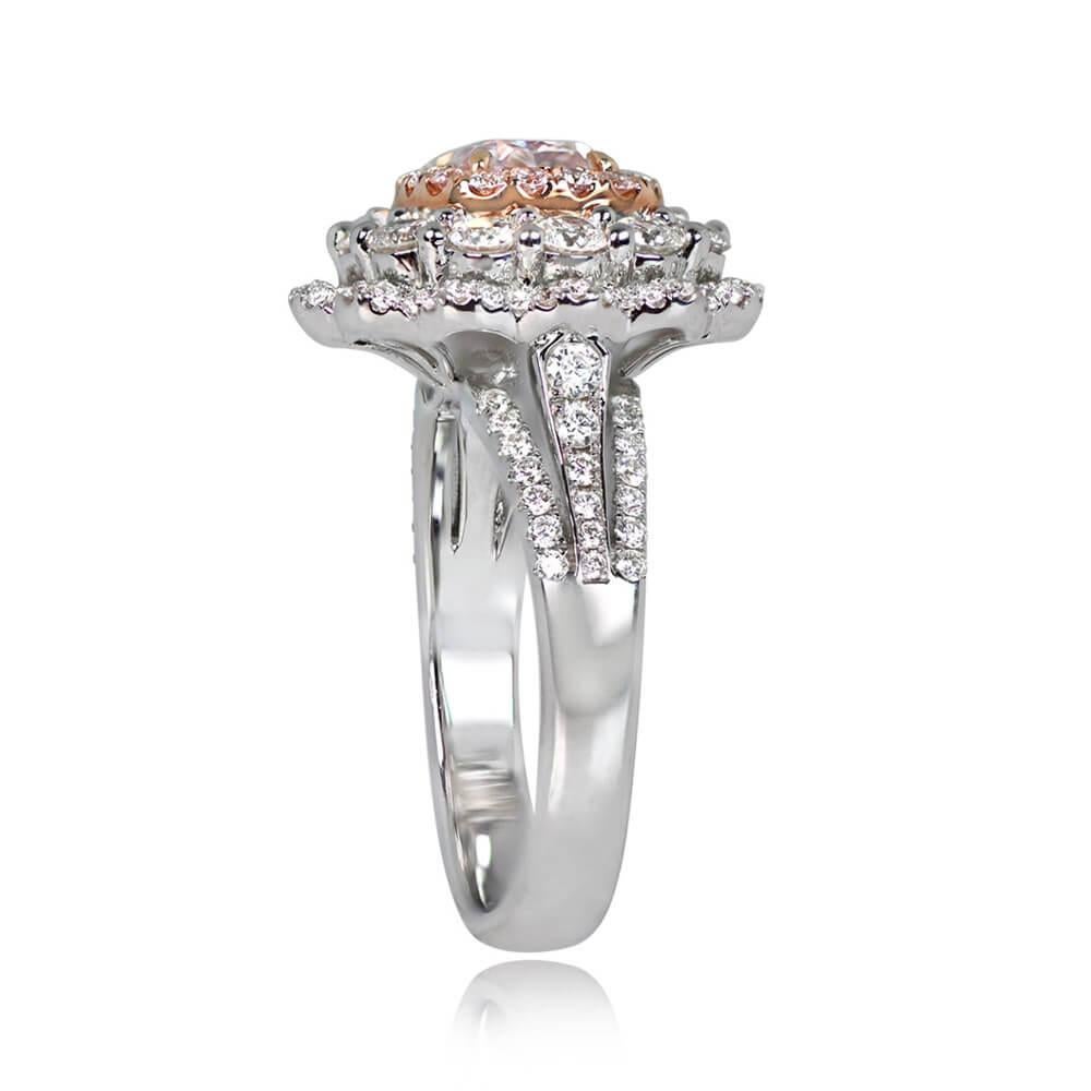 GIA 1.00ct Radiant Cut Fancy Diamond Engagement Ring,  18k Rose Gold &White Gold In Excellent Condition For Sale In New York, NY