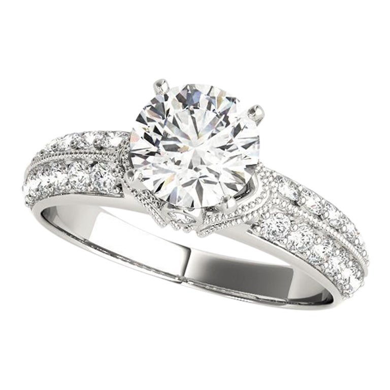 GIA 1,00ct Runde Solitär Doppelkanal Chevron Weißgold Diamantring im Angebot
