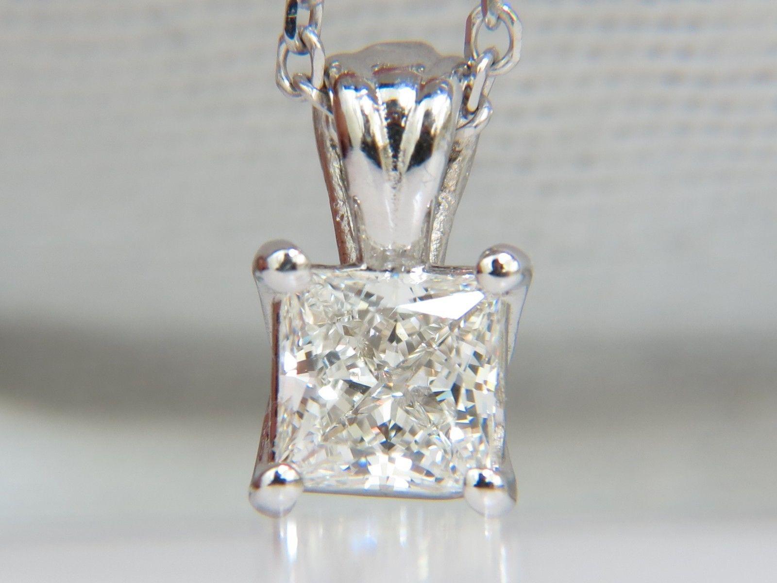 GIA 1.01 Carat Brilliant Princess Cut Diamond Solitaire Pendant H/VVS1 14 Karat For Sale 2