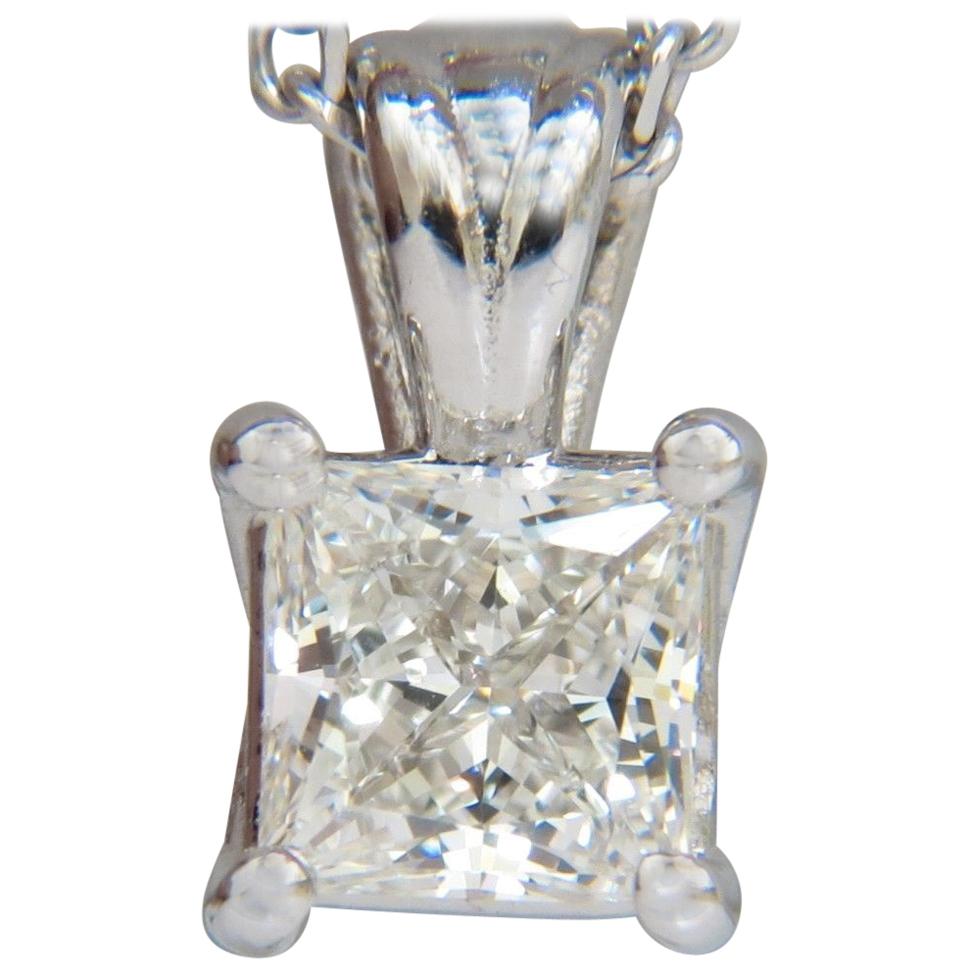GIA 1.01 Carat Brilliant Princess Cut Diamond Solitaire Pendant H/VVS1 14 Karat For Sale