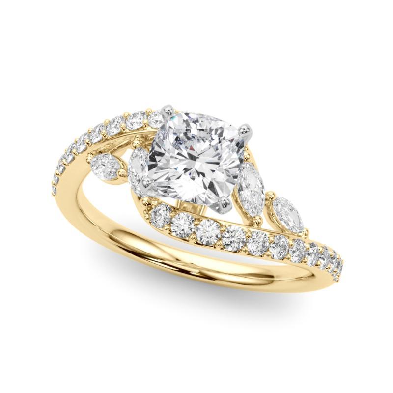 Taglio cuscino GIA 1,01 Carati Cuscino Curvo Bypass Foglia e Vite Anello con Diamante in Oro Giallo 18K in vendita