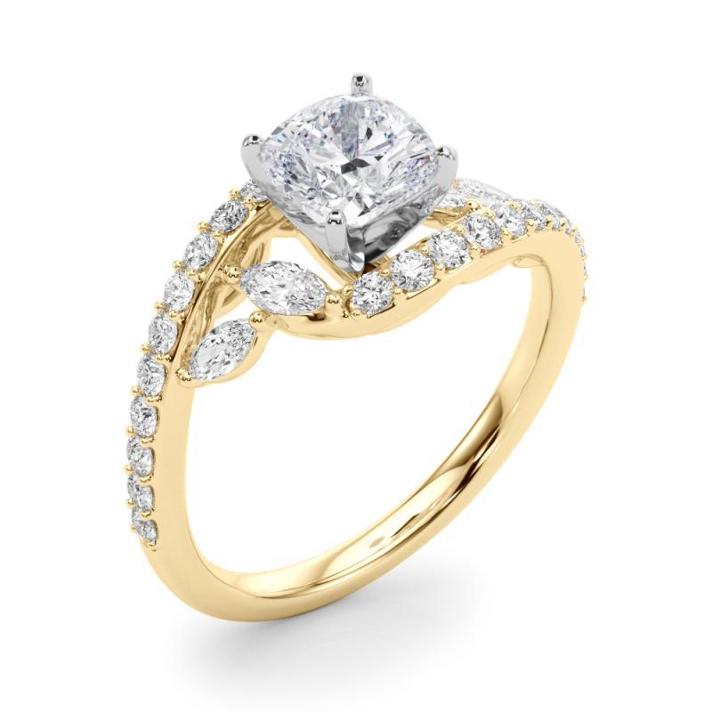 Donna GIA 1,01 Carati Cuscino Curvo Bypass Foglia e Vite Anello con Diamante in Oro Giallo 18K in vendita