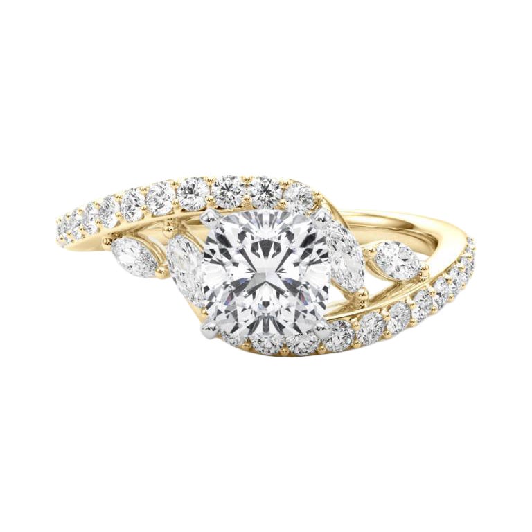 GIA 1,01 Carati Cuscino Curvo Bypass Foglia e Vite Anello con Diamante in Oro Giallo 18K