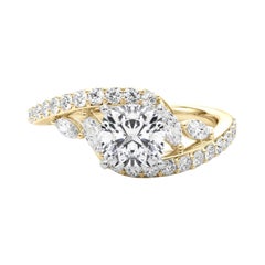 GIA 1,01 Carati Cuscino Curvo Bypass Foglia e Vite Anello con Diamante in Oro Giallo 18K