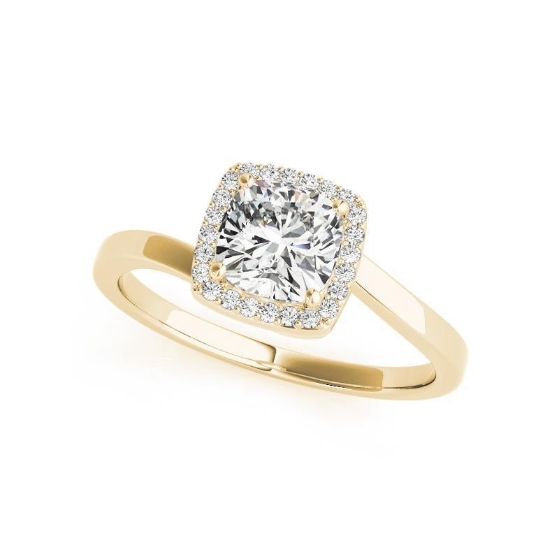 Taglio cuscino GIA 1,01 Carati Cuscino Quadrato Halo Bypass Curvo Oro Giallo 18K Anello di Diamanti in vendita