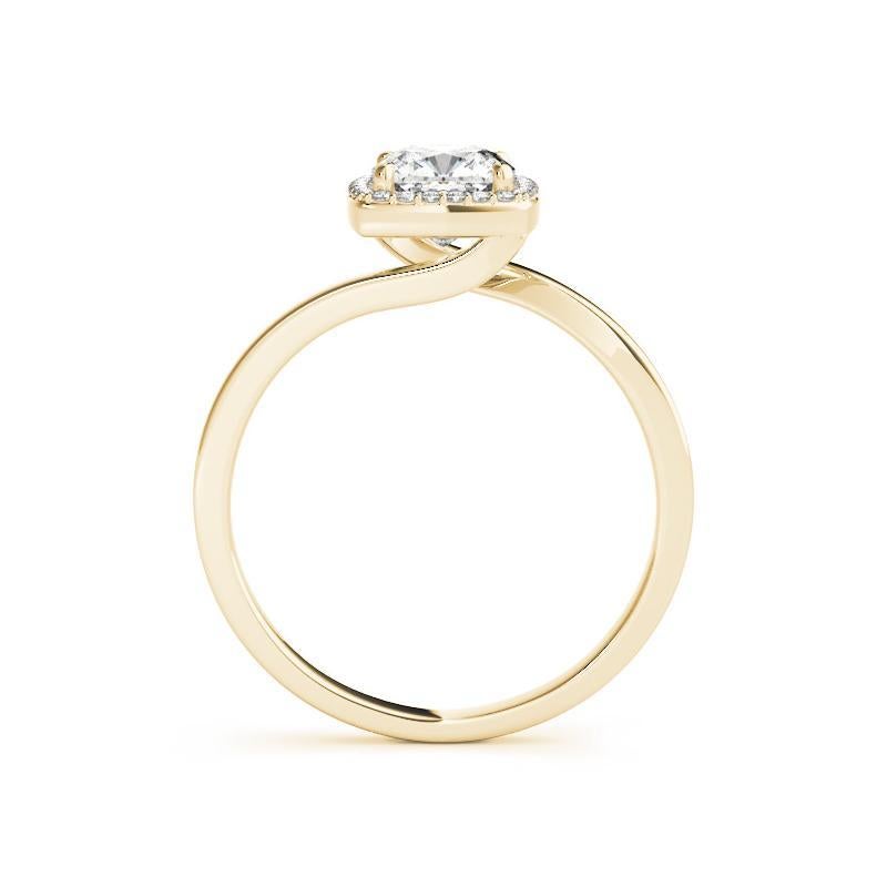 GIA 1,01 Carati Cuscino Quadrato Halo Bypass Curvo Oro Giallo 18K Anello di Diamanti In condizioni Nuovo in vendita a New York, NY