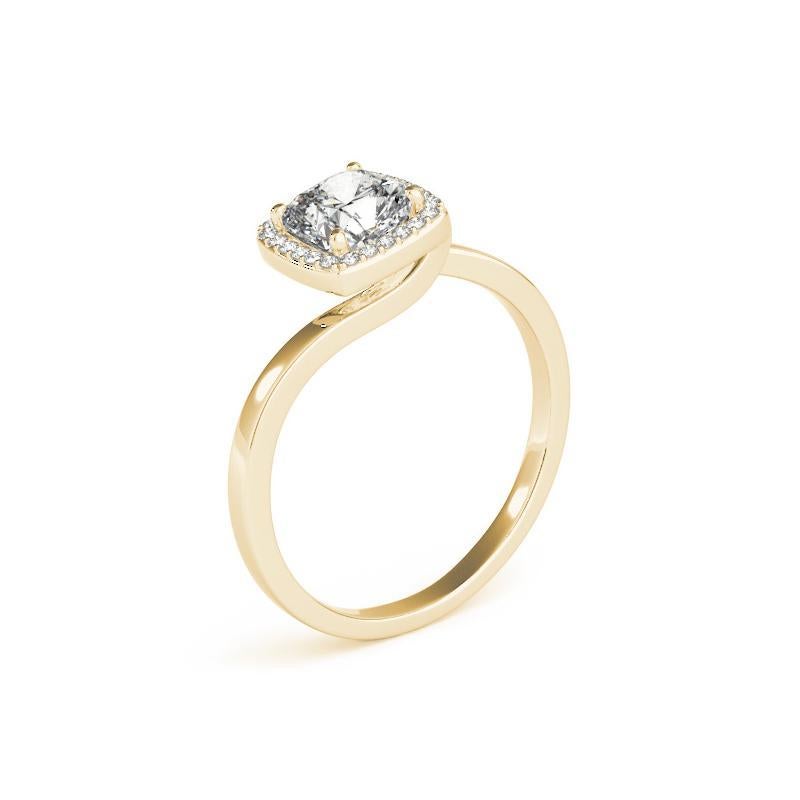 Donna GIA 1,01 Carati Cuscino Quadrato Halo Bypass Curvo Oro Giallo 18K Anello di Diamanti in vendita